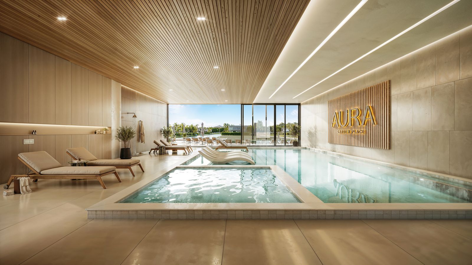Aura Garden Place – Piscina térmica com raia de 24 m