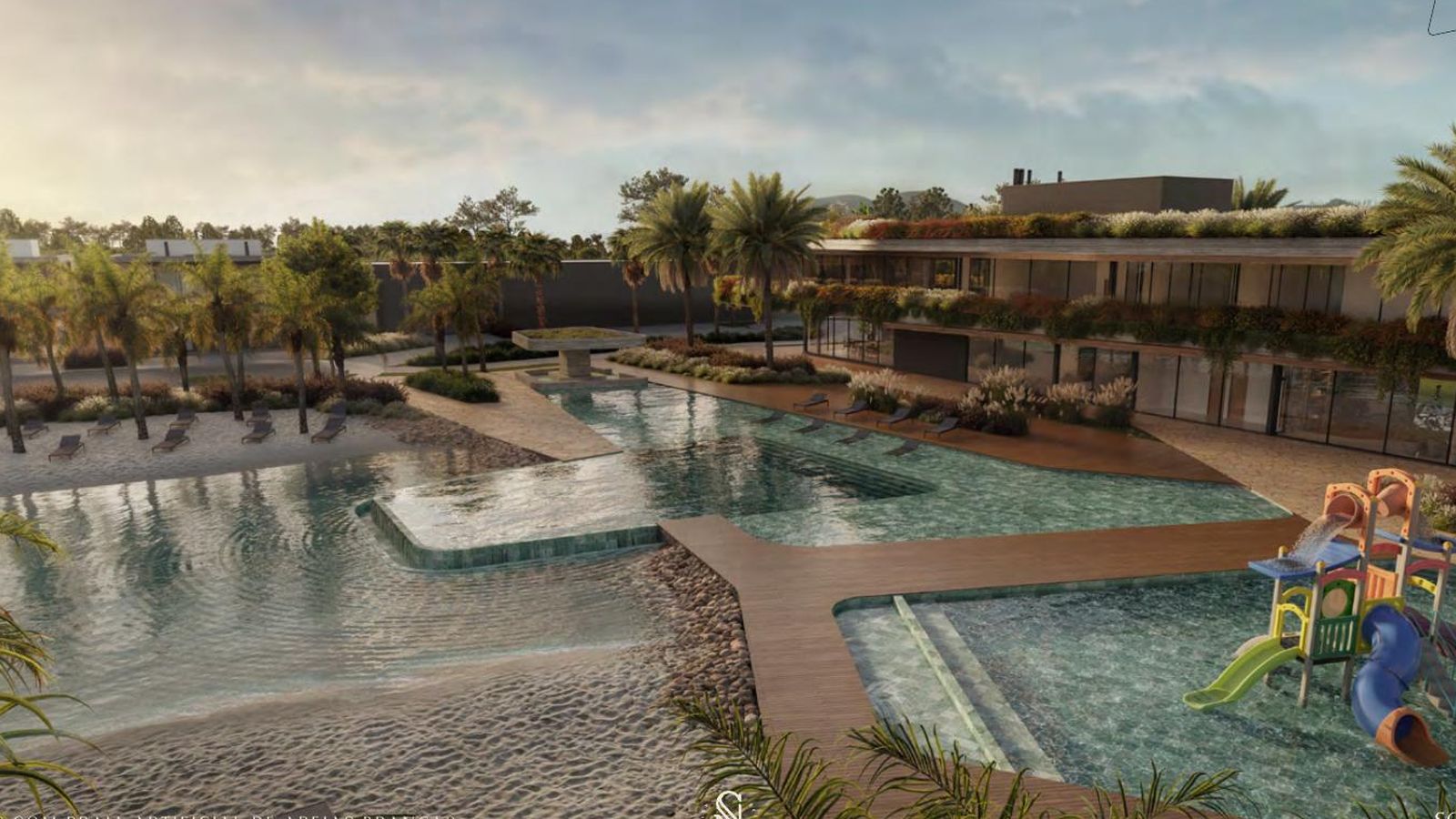 Scenario Design Resort – Piscinas com praia artificial de areias brancas