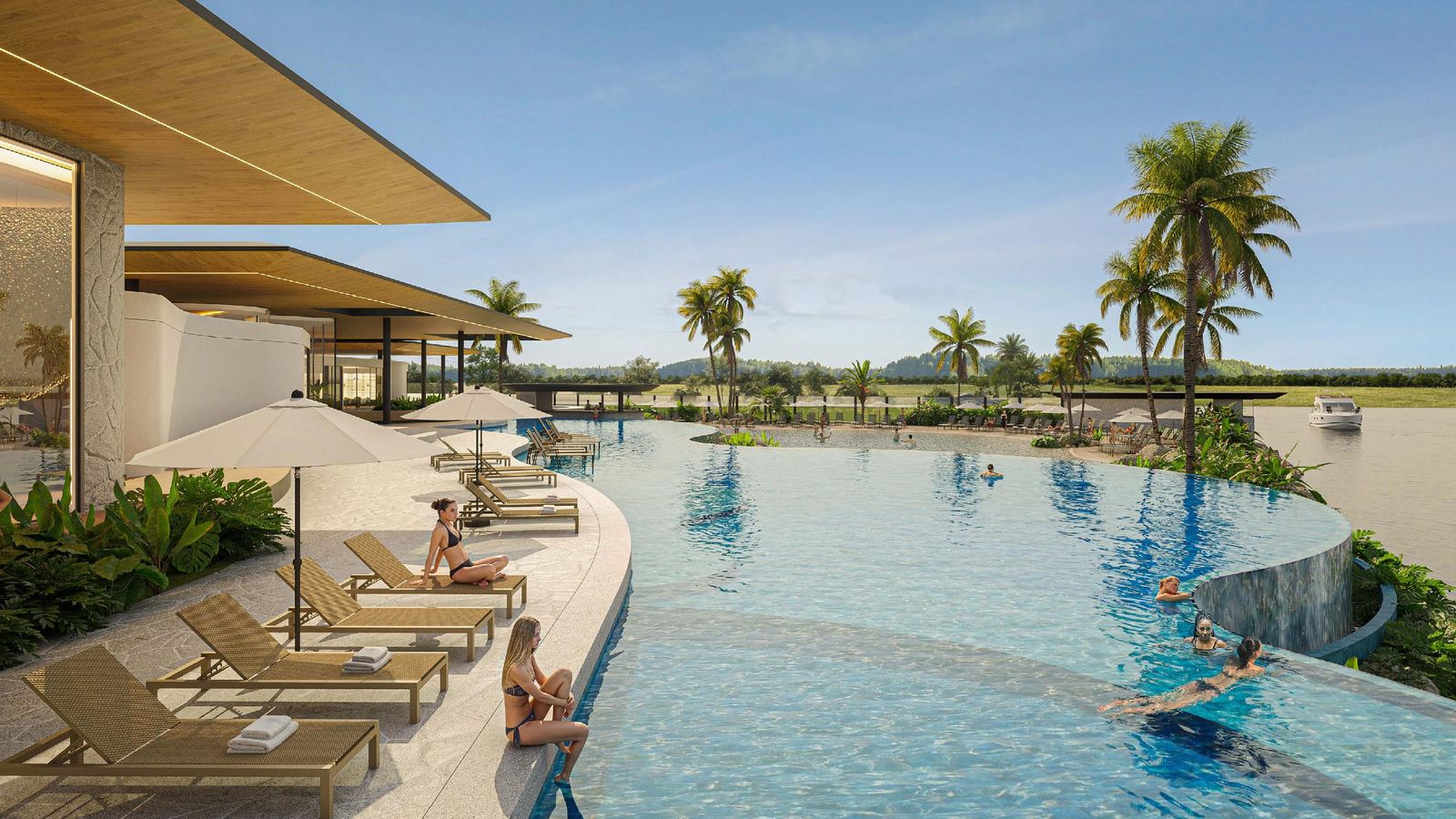 Vivendas da Marina – Piscina de borda infinita com vista para o canal